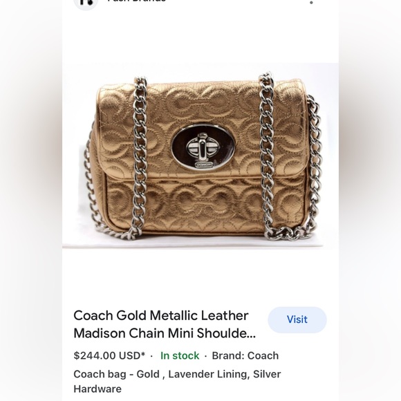 EUC Coach Gold Quilted leather mini bag - Picture 13 of 16